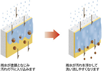 特長4　壁が汚れにくい塗膜「親水性塗膜」